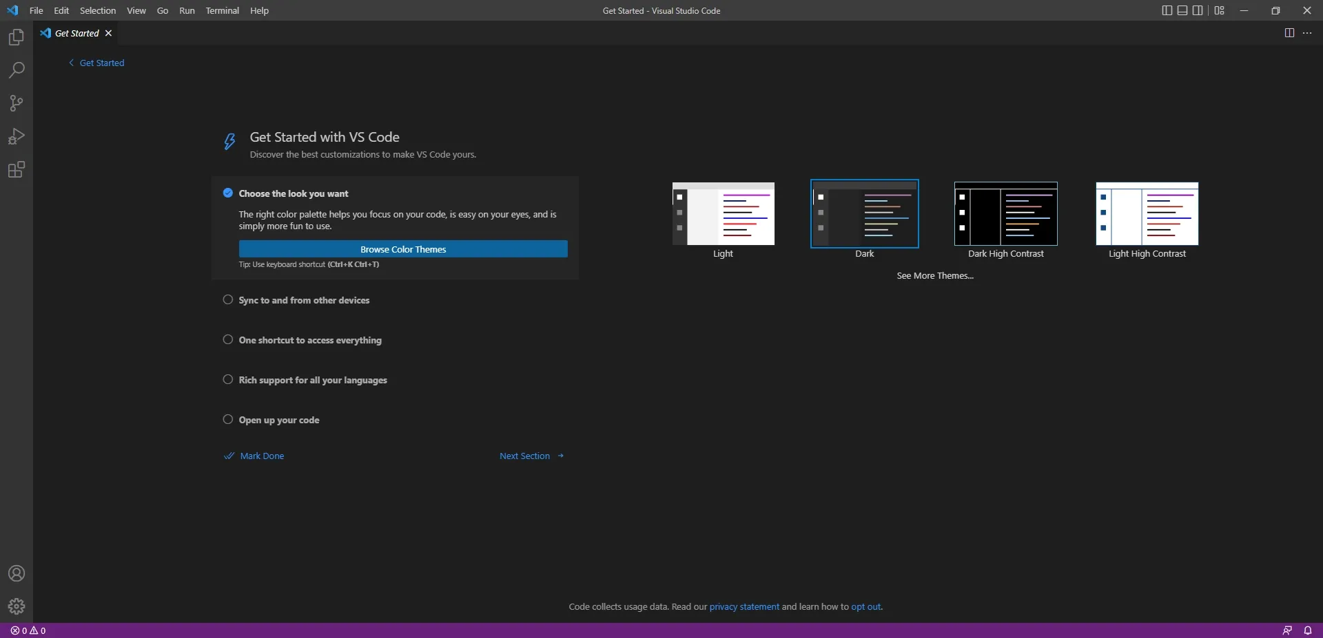 Interfaz de Visual Studio Code